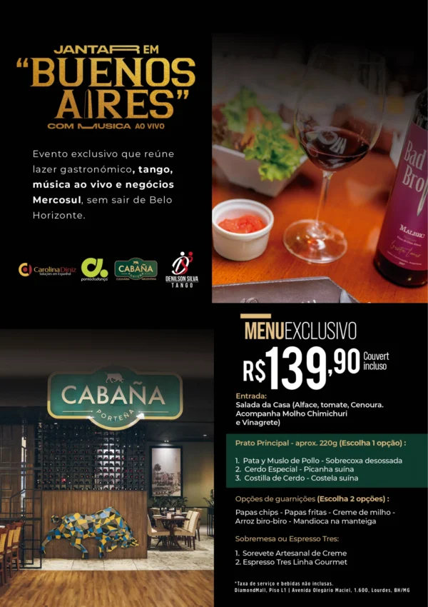 Jantar em ‘’Buenos Aires’’ com Música Ao Vivo e Conexión Latina
